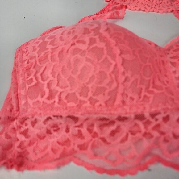 Victoria Secret Neon Pink Hi‎ Neck Padded Push Up Size Large Lace Bra - Picture 3 of 10